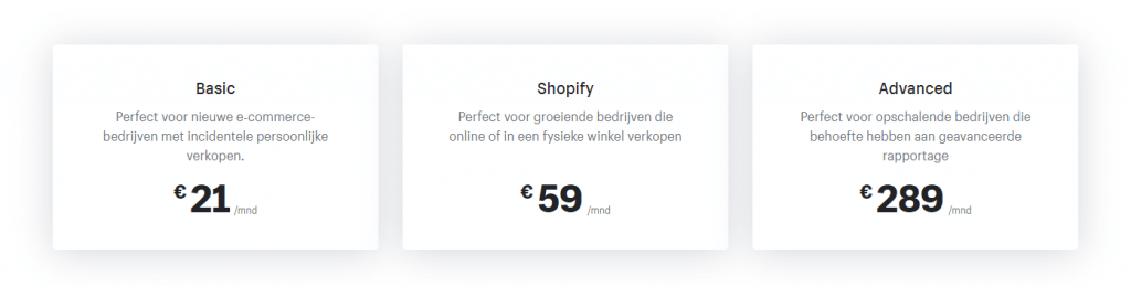 Shopify pakketten en prijzen